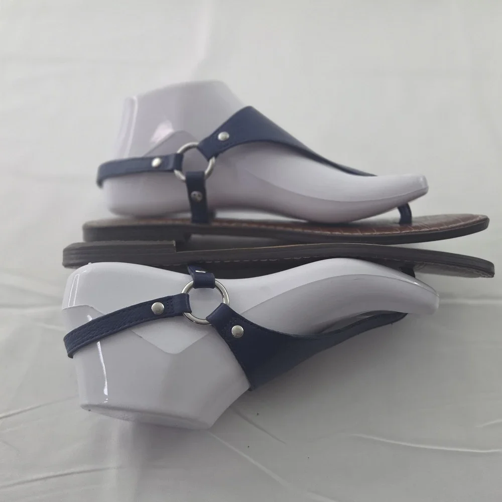 Sam Edelman Greta Sandals Womens 9 Navy Blue Leather Quiet Luxury Resort Coastal
